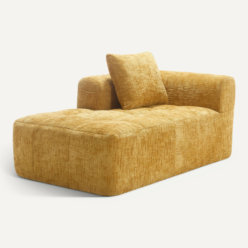 Canapé Compressé 2 Places Tissu En Chenille Méridienne Jaune Avec 1 Coussin