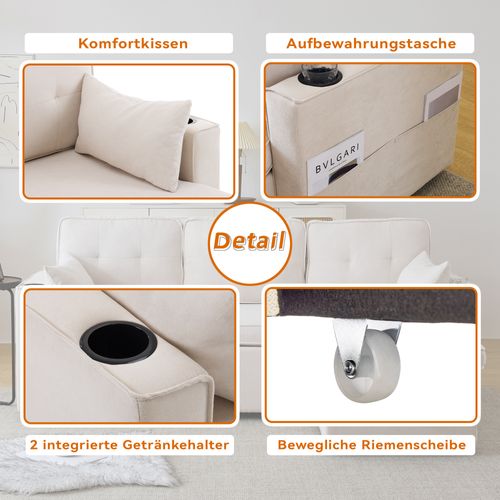 Canapé Lit Convertible 3 Places Avec Espace De Rangement,211x130x86cm,beige