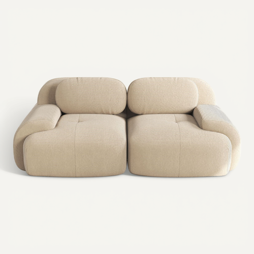 Canapé Modulaire 2 Places 208cm En Velours Côtelé Beige,siège Extra Profond
