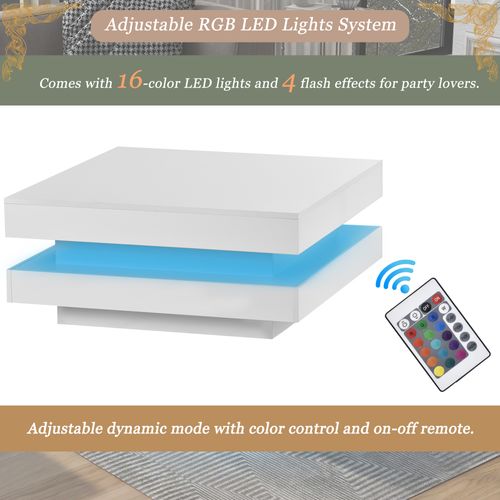 Table Basse Carrée 70 Cm - 16 Couleurs LED 360° - Blanc