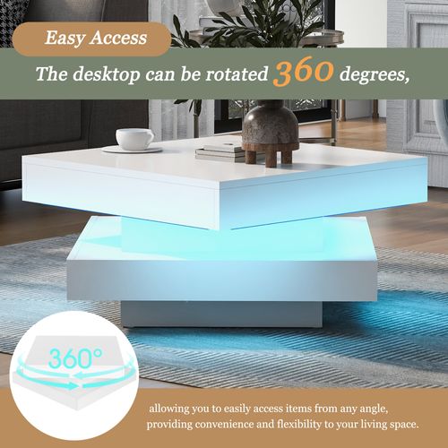 Table Basse Carrée 70 Cm - 16 Couleurs LED 360° - Blanc