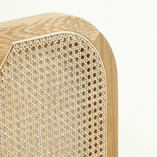 Lit Adulte 140x190 Cm En Placage Chêne Avec Tête De Lit En Bois Massif Et Cannage Naturel - Leonie