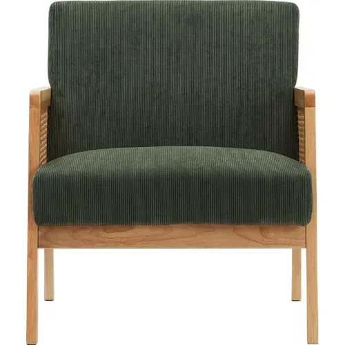Fauteuil En Cannage Et Velours Côtelé Vert - Mani
