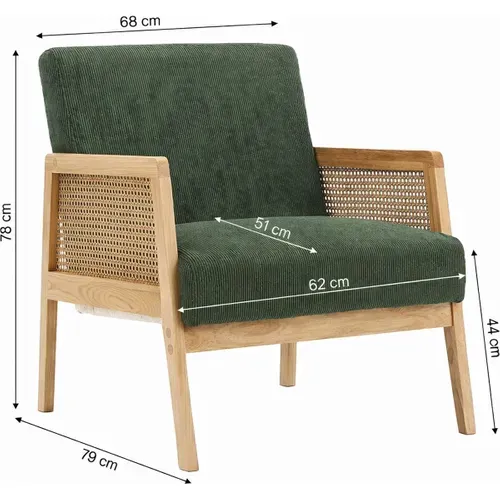 Fauteuil En Cannage Et Velours Côtelé Vert - Mani