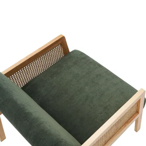 Fauteuil En Cannage Et Velours Côtelé Vert - Mani