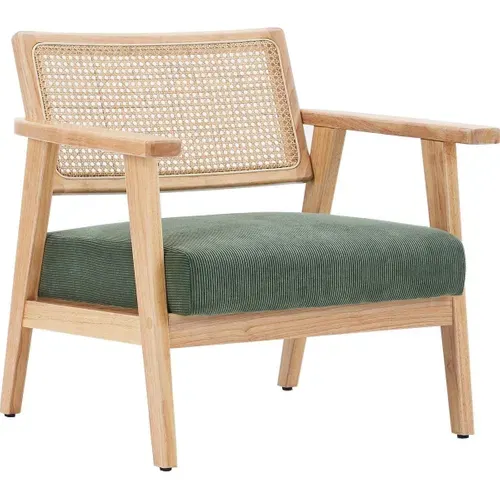 Fauteuil En Velours Côtelé Vert Et Cannage Naturel - Tim