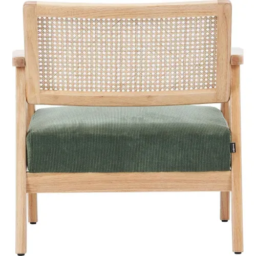 Fauteuil En Velours Côtelé Vert Et Cannage Naturel - Tim