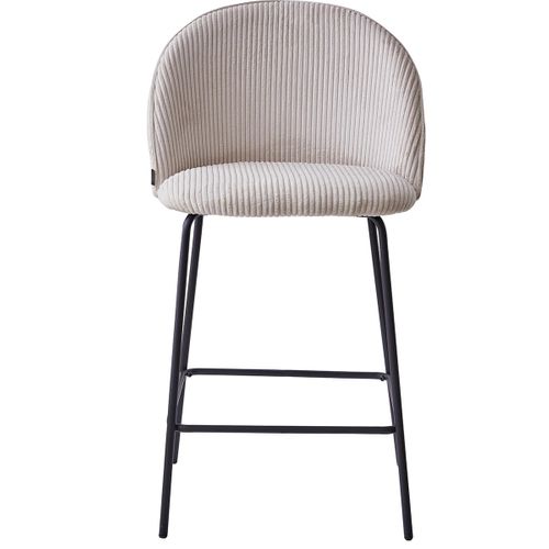 Lot De 2 Tabourets De Bar En Velours Côtelé Beige, Piètement Noir - Alta