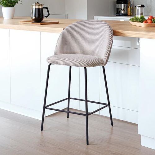 Lot De 2 Tabourets De Bar En Velours Côtelé Beige, Piètement Noir - Alta