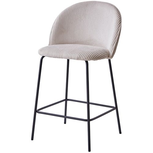 Lot De 2 Tabourets De Bar En Velours Côtelé Beige, Piètement Noir - Alta