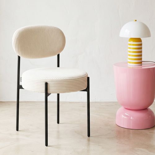 Lot De 2 Chaises En Velours Côtelé Beige, Piètement Métal Noir - Evora