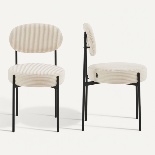 Lot De 2 Chaises En Velours Côtelé Beige, Piètement Métal Noir - Evora