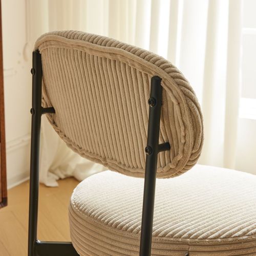 Lot De 2 Chaises En Velours Côtelé Beige, Piètement Métal Noir - Evora