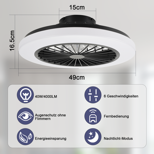 Ventilateur De Plafond LED Blanc Avec Éclairage - Ventilateur Silencieux 40 W
