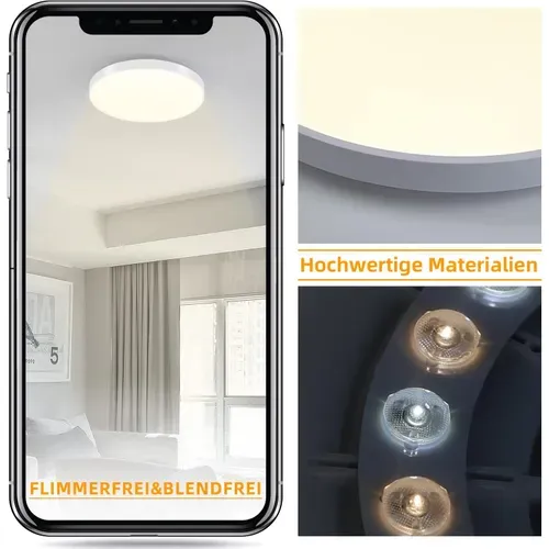 Plafonnier LED Blanc Chaud 12 W 3000K  Lampe De Salle De Bain Moderne Et Plate