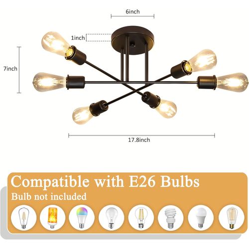 Plafonnier Noir - Luminaire Discret à 6 Bras, Lamp De Style Industriel Moderne Pour Cuisine