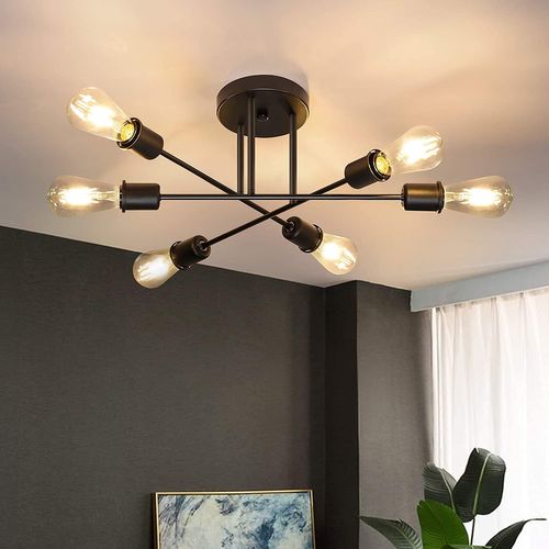 Plafonnier Noir - Luminaire Discret à 6 Bras, Lamp De Style Industriel Moderne Pour Cuisine