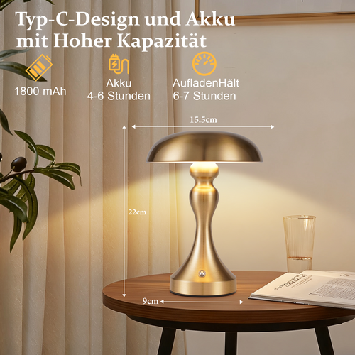 Lampe de Chevet Sans Fil - Lampe Tactile En Bronze Doré Avec Batterie Rechargeable USB