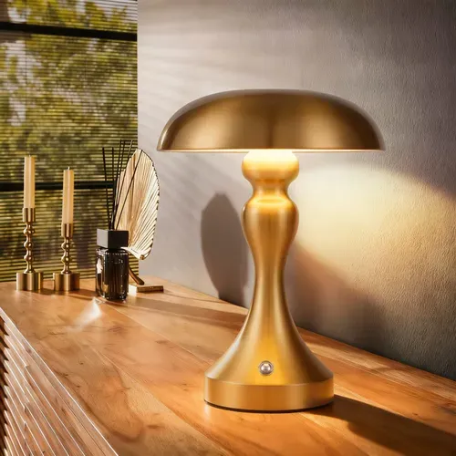 Lampe de Chevet Sans Fil - Lampe Tactile En Bronze Doré Avec Batterie Rechargeable USB
