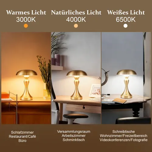 Lampe de Chevet Sans Fil - Lampe Tactile En Bronze Doré Avec Batterie Rechargeable USB