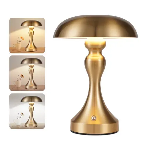 Lampe de Chevet Sans Fil - Lampe Tactile En Bronze Doré Avec Batterie Rechargeable USB