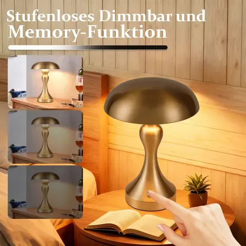 Lampe de Chevet Sans Fil - Lampe Tactile En Bronze Doré Avec Batterie Rechargeable USB
