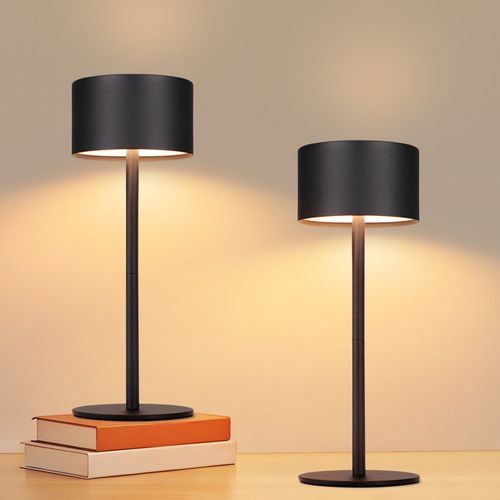 Lot De 2 Lampes De Table LED Sans Fil Lampe Intensité Variable Avec 3 Températures De Couleur Noire