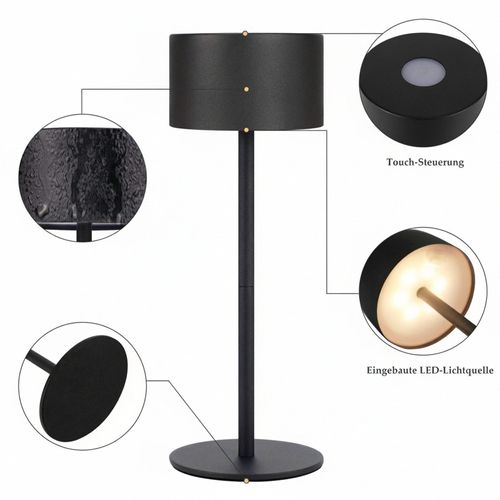 Lot De 2 Lampes De Table LED Sans Fil Lampe Intensité Variable Avec 3 Températures De Couleur Noire
