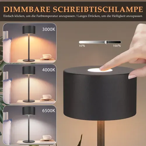 Lampe à Poser De Table LED Sans Fil - Lampe Intensité Variable Avec 3 Températures Noire