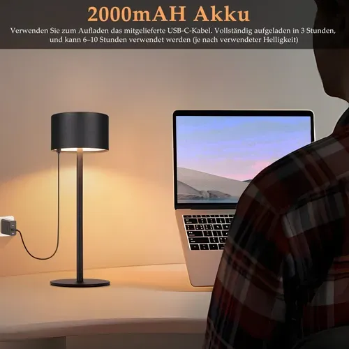 Lampe à Poser De Table LED Sans Fil - Lampe Intensité Variable Avec 3 Températures Noire