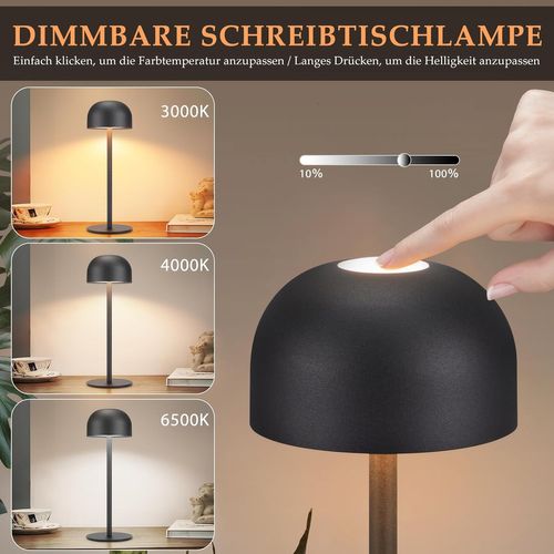 2er Lampes De Table LED Sans Fil Lampe Intensité Variable Avec 3 Températures Noir
