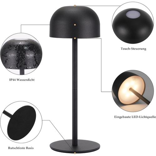Lampe De Table LED Sans Fil Lampe Intensité Variable Avec 3 Températures De Couleur, Noire