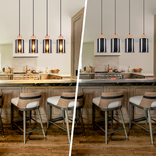 Suspension En Bois Pour Table à Manger Vintage 4 Flammes E27 Lampe De Salle à Manger Industrielle