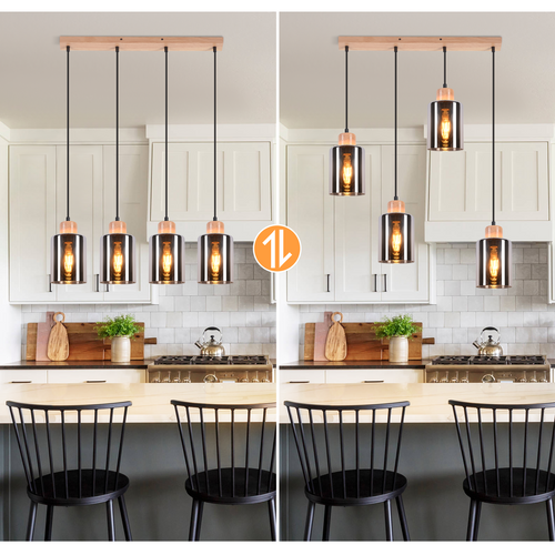 Suspension En Bois Pour Table à Manger Vintage 4 Flammes E27 Lampe De Salle à Manger Industrielle