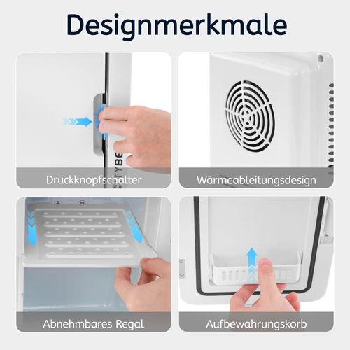Mini Frigo 6l - Blanc Petit Réfrigérateur 12v/230v, Silencieux Avec Miroir Et Éclairage LED