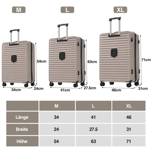 Set De Valises 3 Pièces Abs Poignée Télescopique Conception Ouverture Frontale Porte Boissons Brun