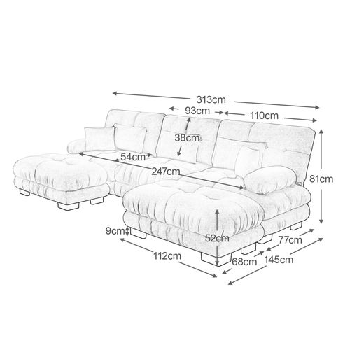 Canapé Modulaire 3 Places En U,tissu En Chenille Rembourré,repose-pieds Amovibles,rose
