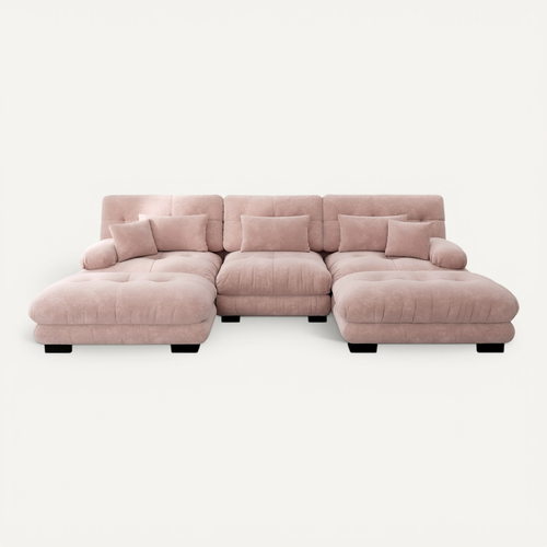 Canapé Modulaire 3 Places En U,tissu En Chenille Rembourré,repose-pieds Amovibles,rose