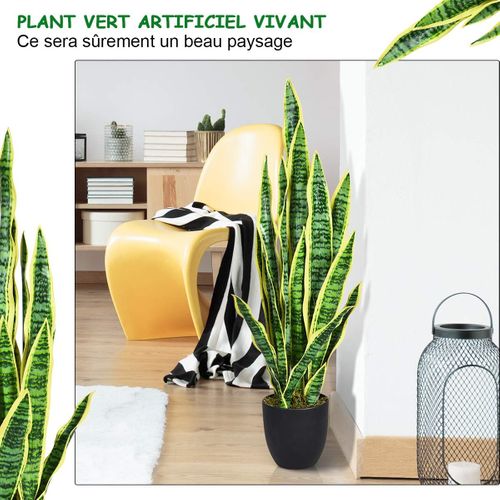 Plante Artificielle Déco. Interieur Sansevieria Trifasciata Avec Pot Et 20 Feuilles - H 90 Cm Vert