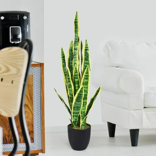 Plante Artificielle Déco. Interieur Sansevieria Trifasciata Avec Pot Et 20 Feuilles - H 90 Cm Vert