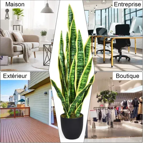 Plante Artificielle Déco. Interieur Sansevieria Trifasciata Avec Pot Et 20 Feuilles - H 90 Cm Vert