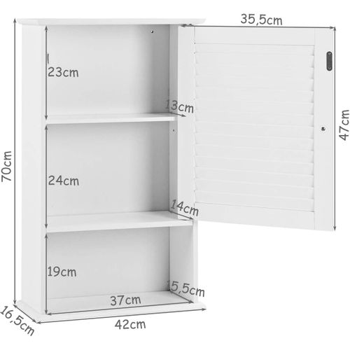 Armoire Murale Pour Salle De Bain Avec Étagère Réglable Avec 1 Porte Persienne Et 1 Étagère Ouverte