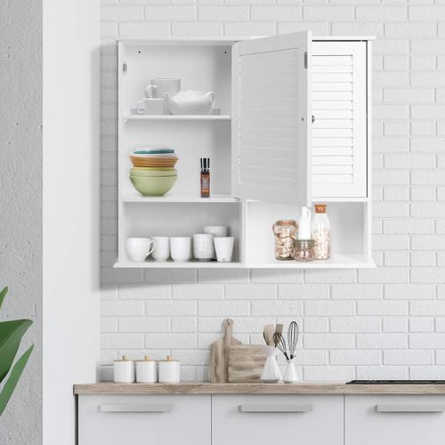 Armoire Murale Pour Salle De Bain Avec Étagère Réglable Avec 1 Porte Persienne Et 1 Étagère Ouverte