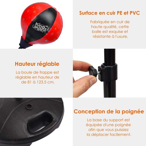 Punching Ball Enfants Sur Pied Avec Gants Et Pompe à Main Gonflable Réglable En Hauteur 90-130cm