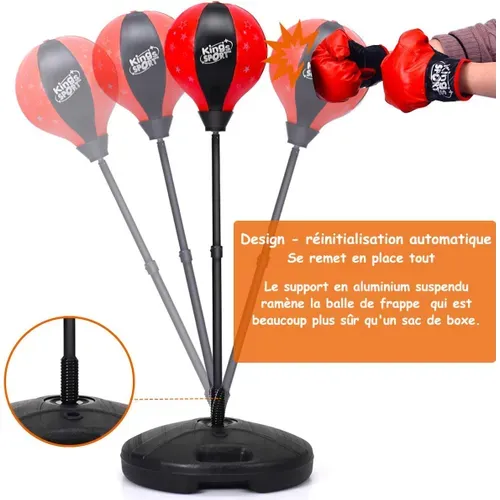 Punching Ball Enfants Sur Pied Avec Gants Et Pompe à Main Gonflable Réglable En Hauteur 90-130cm