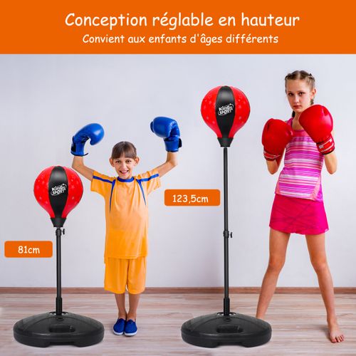 Punching Ball Enfants Sur Pied Avec Gants Et Pompe à Main Gonflable Réglable En Hauteur 90-130cm