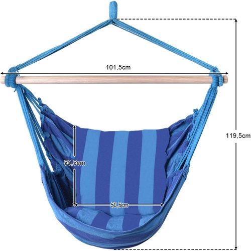 Fauteuil Hamac Suspendu Chaise Suspendue Avec 2 Coussins Charge Max 120kg Bleu