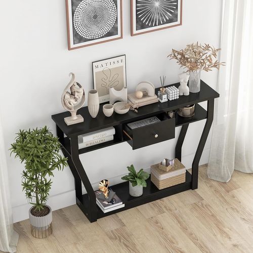Table Console En Mdf Avec Un Tiroir Et 3 Compartiments Pour Rangemen,entrée 120x30x81cm Noir