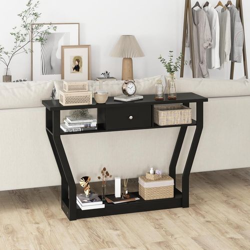 Table Console En Mdf Avec Un Tiroir Et 3 Compartiments Pour Rangemen,entrée 120x30x81cm Noir