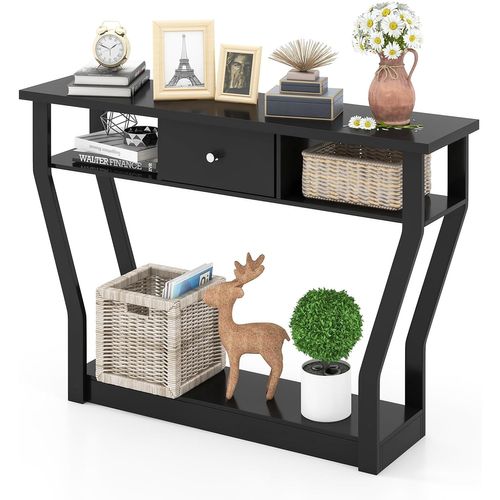Table Console En Mdf Avec Un Tiroir Et 3 Compartiments Pour Rangemen,entrée 120x30x81cm Noir